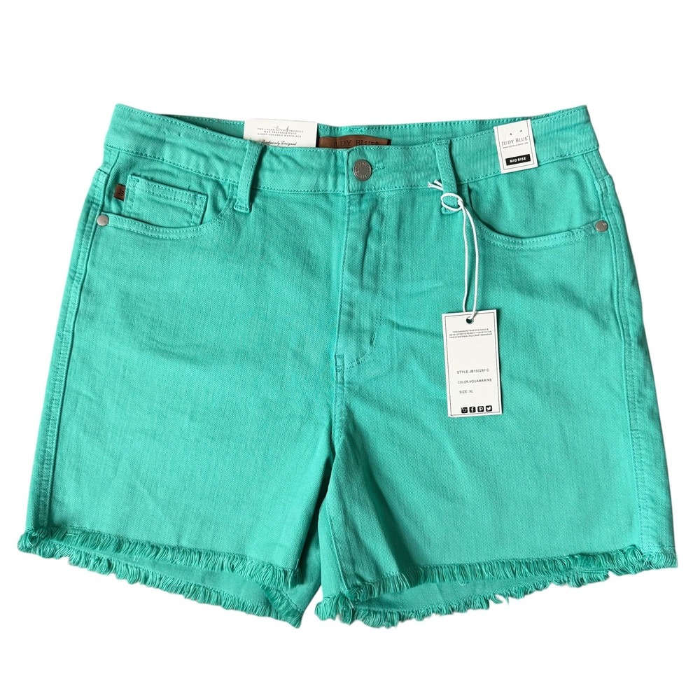 Judy Blue Teal Turquoise Mid Rise Shorts